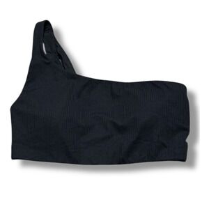 Lululemon Black 6 Ribbed Nulu Asymmetrical Yoga Bra Stretchy Removable Cups Soft